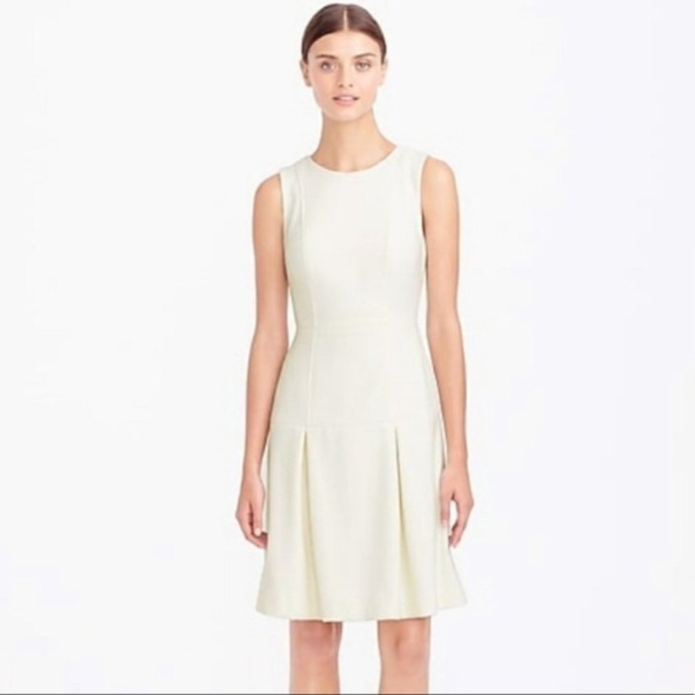 J Crew ivory wool pleated dress